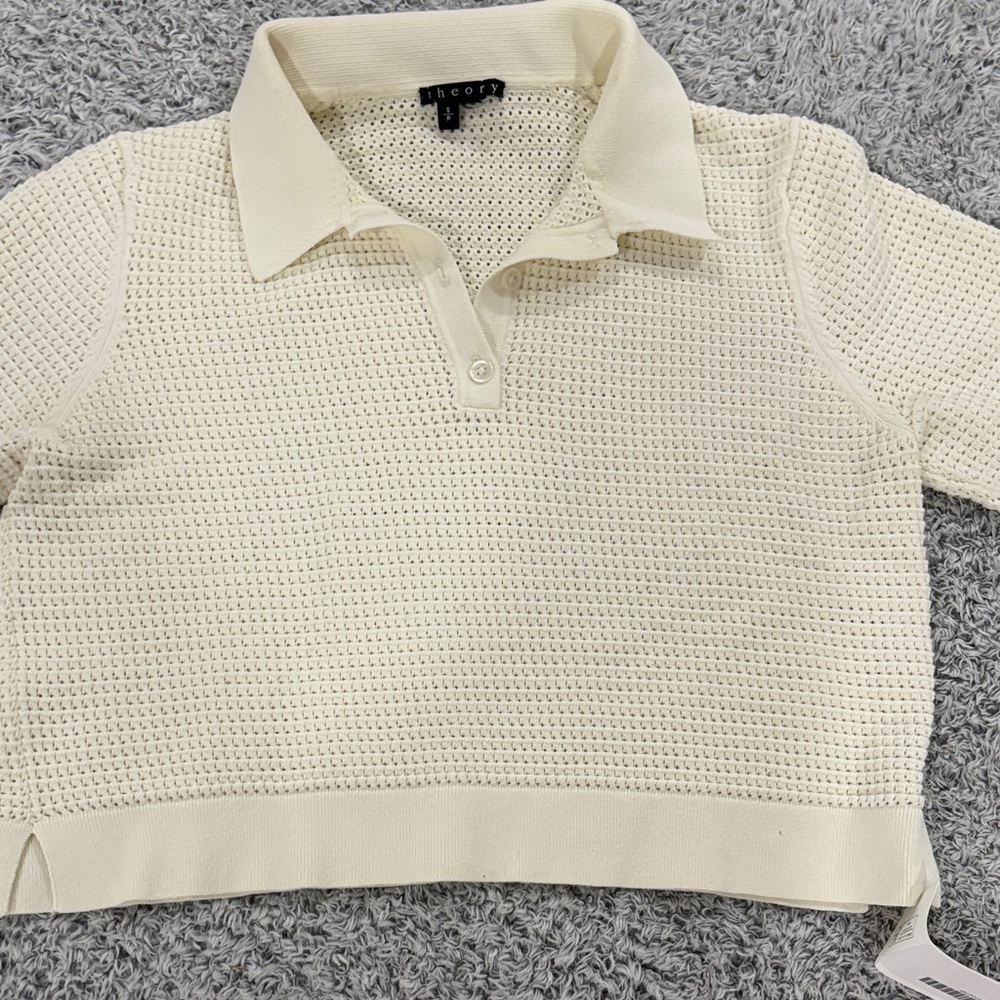Theory Ivory Button-Down Knit Top